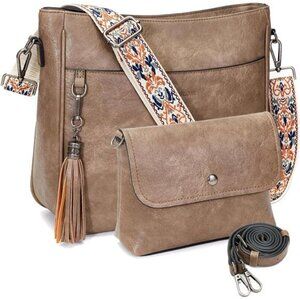 Crossbody Bags 2PCS/Set, Vegan Leather Khaki Brown